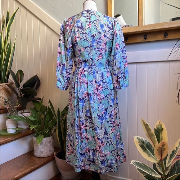 Rare Vintage Liberty of London All Silk Vibrant Floral Print Dress - Picture 4 of 15